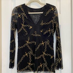 New York & Company Black Top with Gold Chain Design